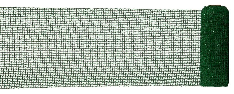 Extra Wide Mesh Green Sparkle Tinsel Christmas Ribbon 6" x 4 Yards