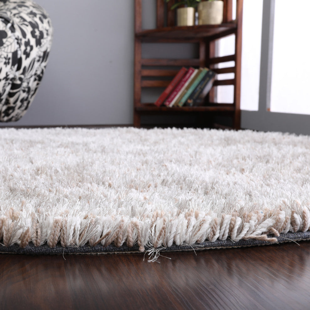 HAND TUFTED SHAG POLYESTER ECO-FRIENDLY AREA RUGS, Silver Color, Solid Design