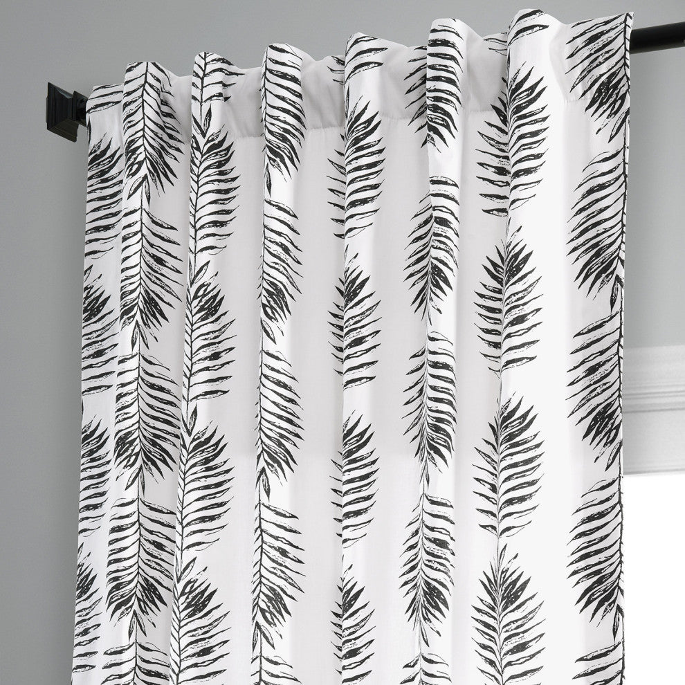 Sago Printed Cotton Curtain Single Panel, Sago Black Ink, 50wx84l