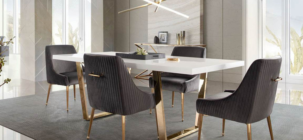 2 Quinn Dining Chairs With Outside Pleat Detail, Gray Velvet