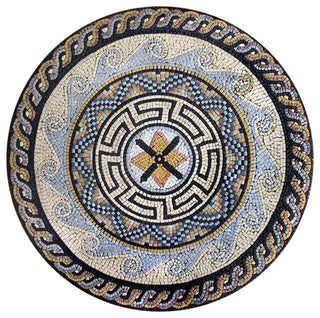 Roman Mosaic Art Medallion, Tulia, 31"x31"