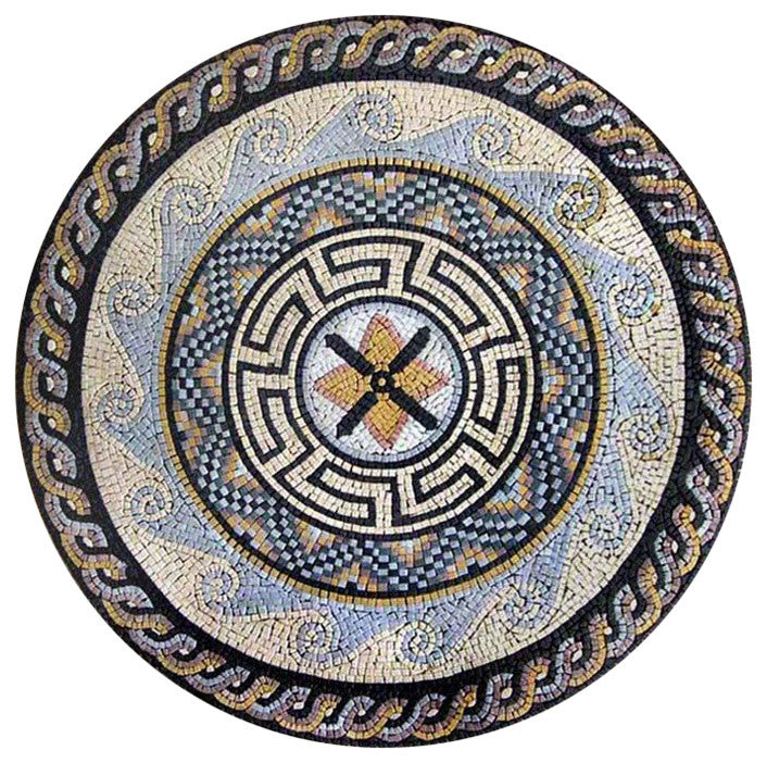 Roman Mosaic Art Medallion, Tulia, 31"x31"