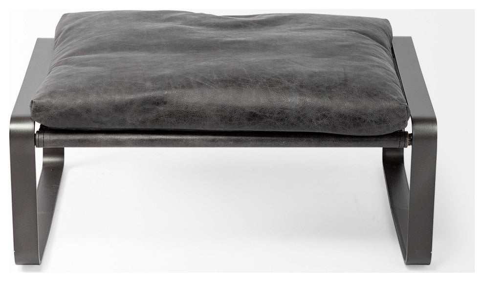 Mod Black Leather Metal Base Ottoman