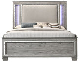 Everleigh Lighted Headboard Standard Bed, Light Gray, Queen