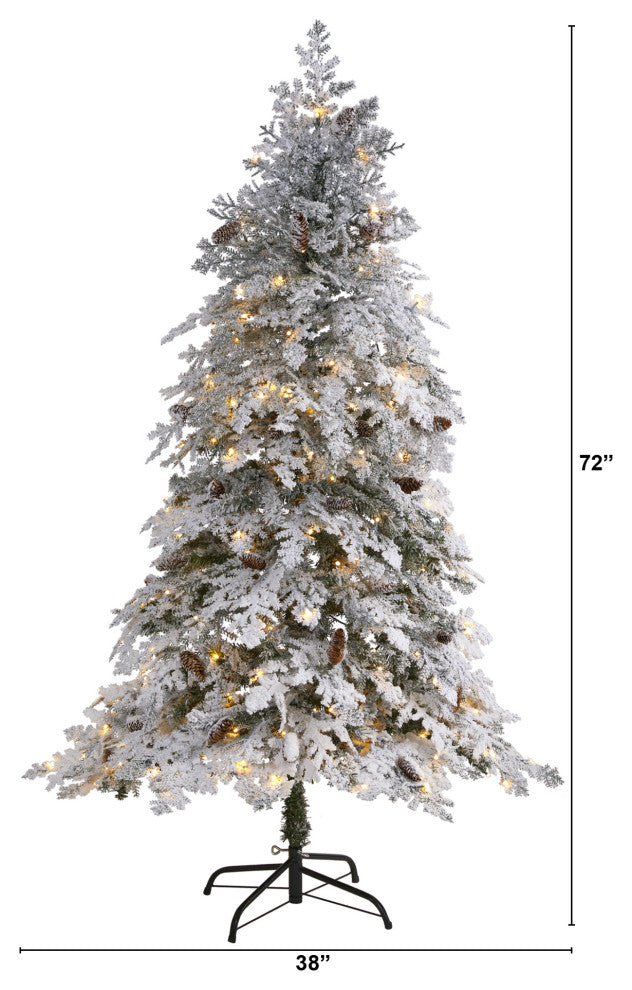6' Flocked Montana Down Swept Spruce Faux Xmas Tree With 250 Clear LED Lights