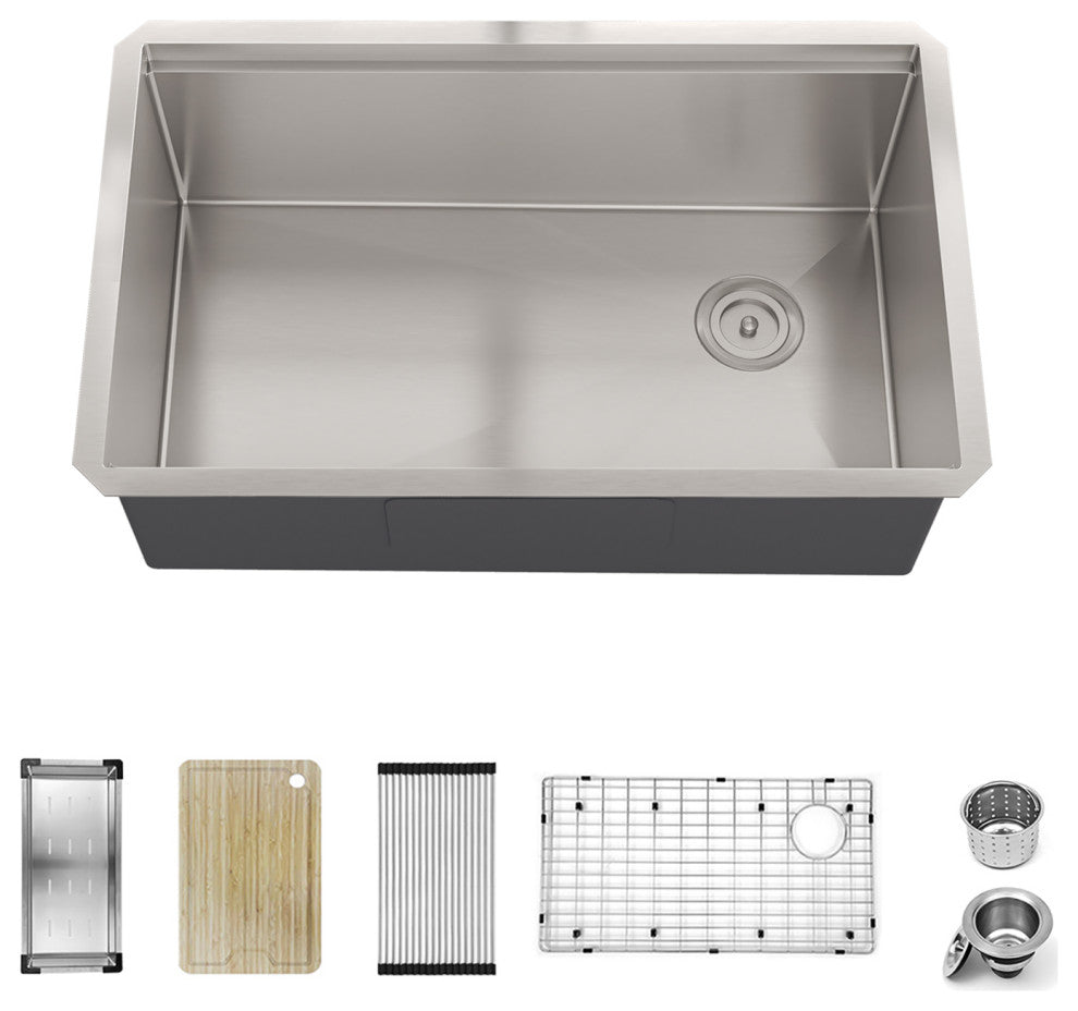 Sinber Single Bowl Kitchen Sink with 304 Stainless Steel Satin Finish, 30"x19" Workstation, Undermount