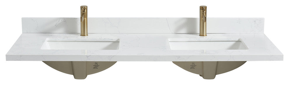 Malaga Composite Stone Vanity Top With Ceramic Sink, Grain White, 61"