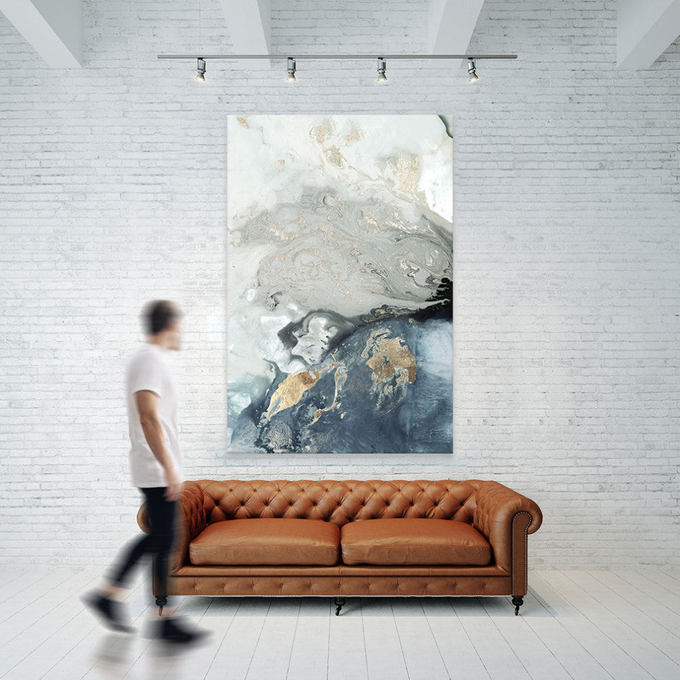 "Ocean Splash I Indigo Version" Fine Art Giant Canvas Print, 48"x72"