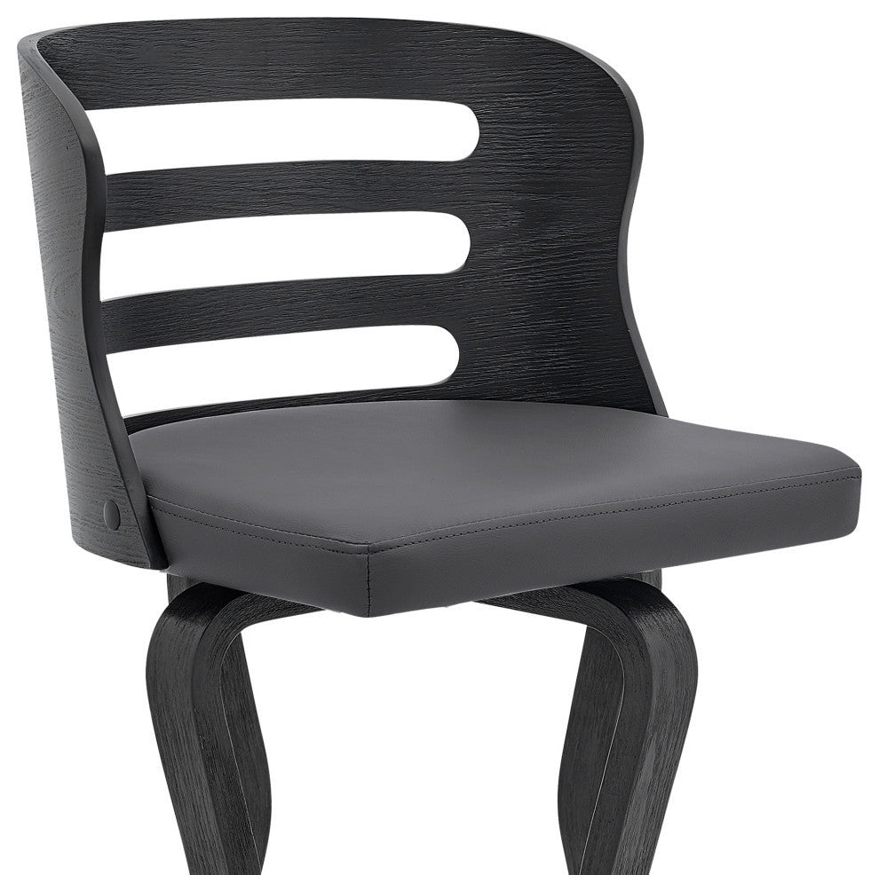 Verne 30" Swivel Gray Faux Leather and Black Wood Bar Stool