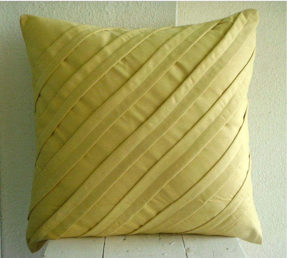 Yellow Faux Suede Fabric Pillow Covers 14"x14" - Contemporary Maple Butter