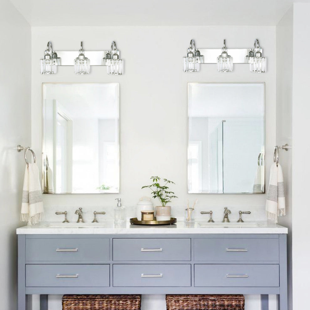 Dimmable Vanity Light With Crystal Accents, Chrome, 3 Light