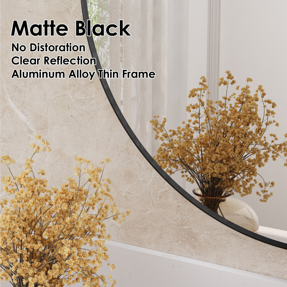 Bella Soft Corner Anodized Aluminum Wall Vanity Mirror, Matte Black, 32"x32", Round