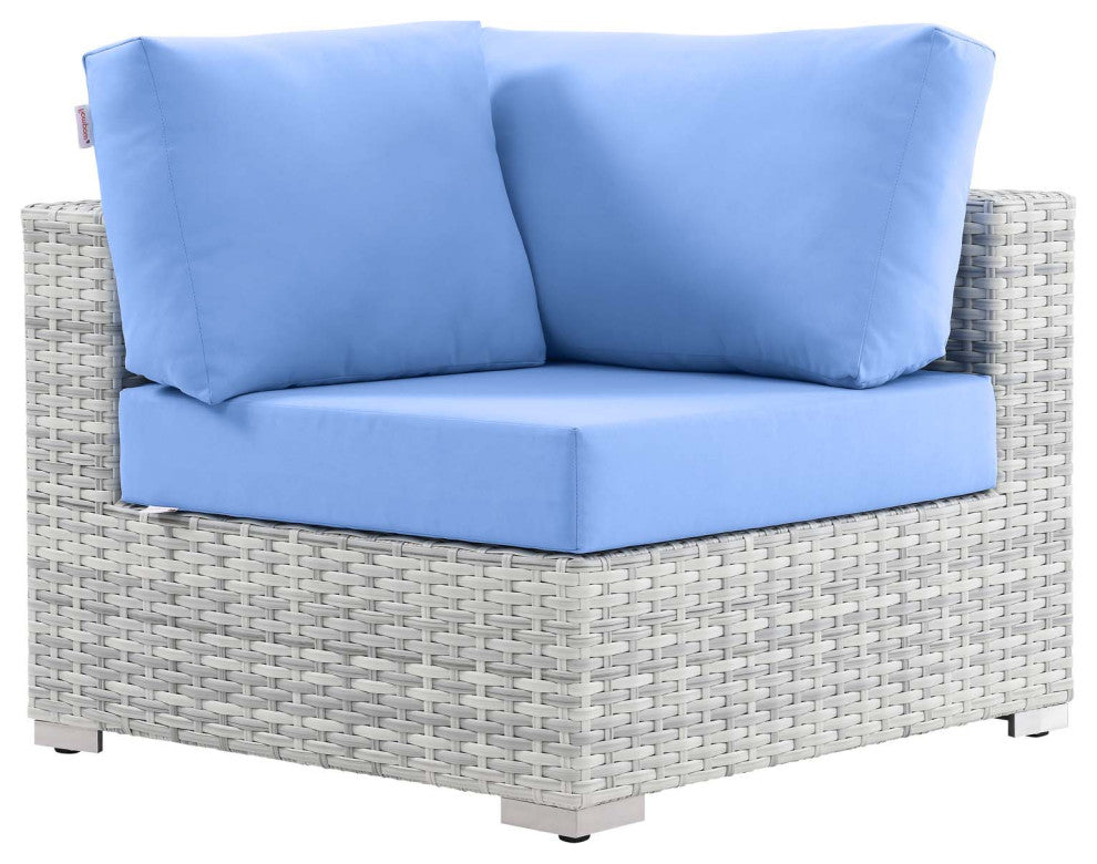 Lounge Sectional Sofa Chair Set, Rattan, Wicker, Gray Blue, Modern, Outdoor