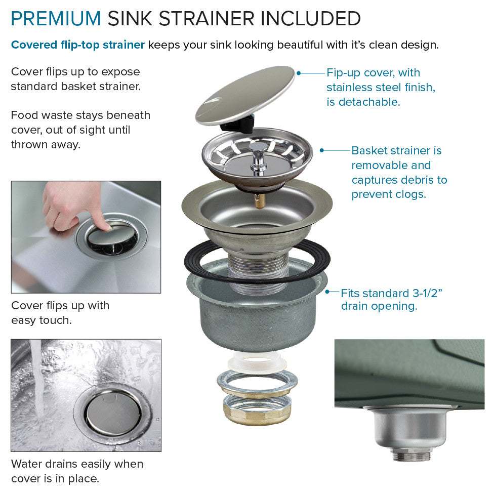 Transolid 32"x17" Rimless Single Bowl Kitchen Sink, Stainless