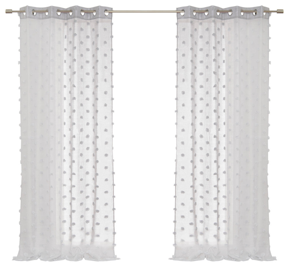 Sheer Textured Dot Curtains, Grey
