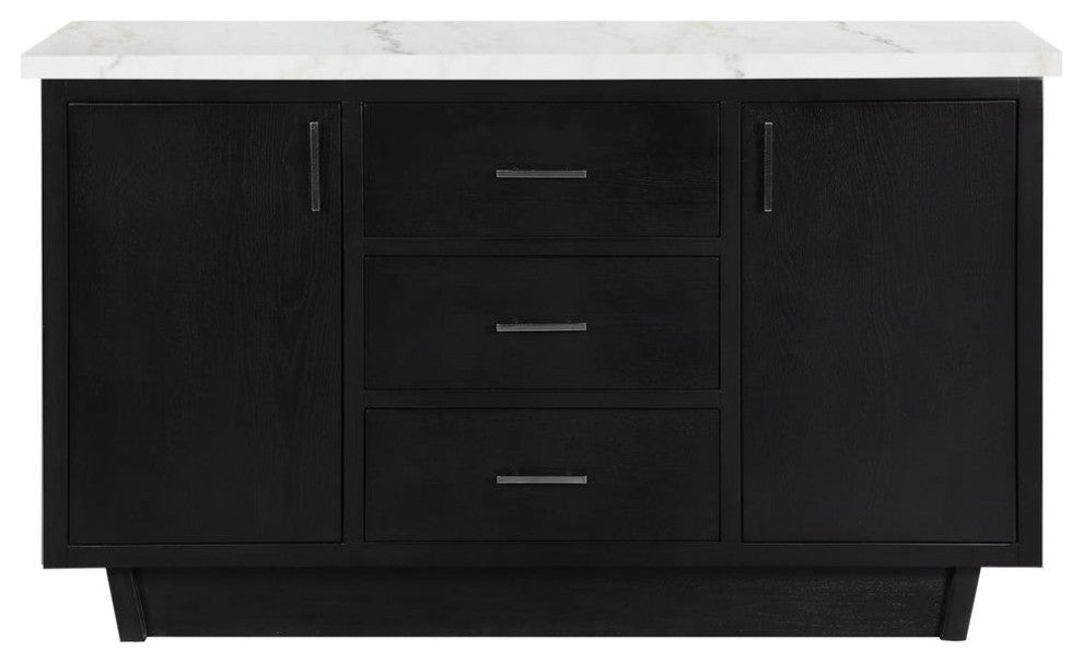 Sherry 3-drawer Marble Top Dining Sideboard Server White and Rustic Espresso