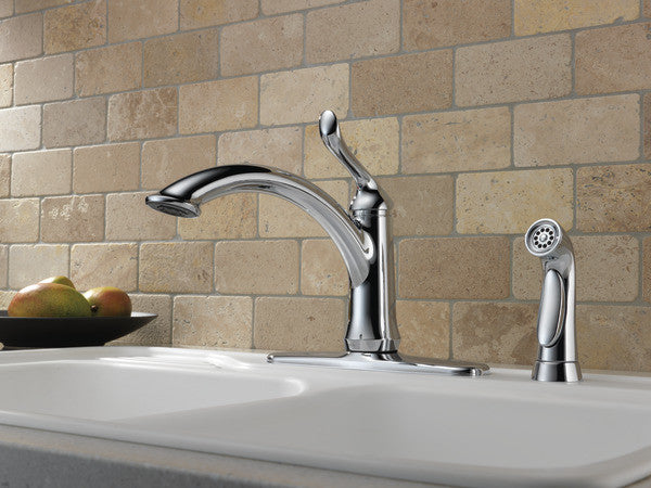 Delta Linden Single Handle Kitchen Faucet With Spray, Chrome, 4453-DST