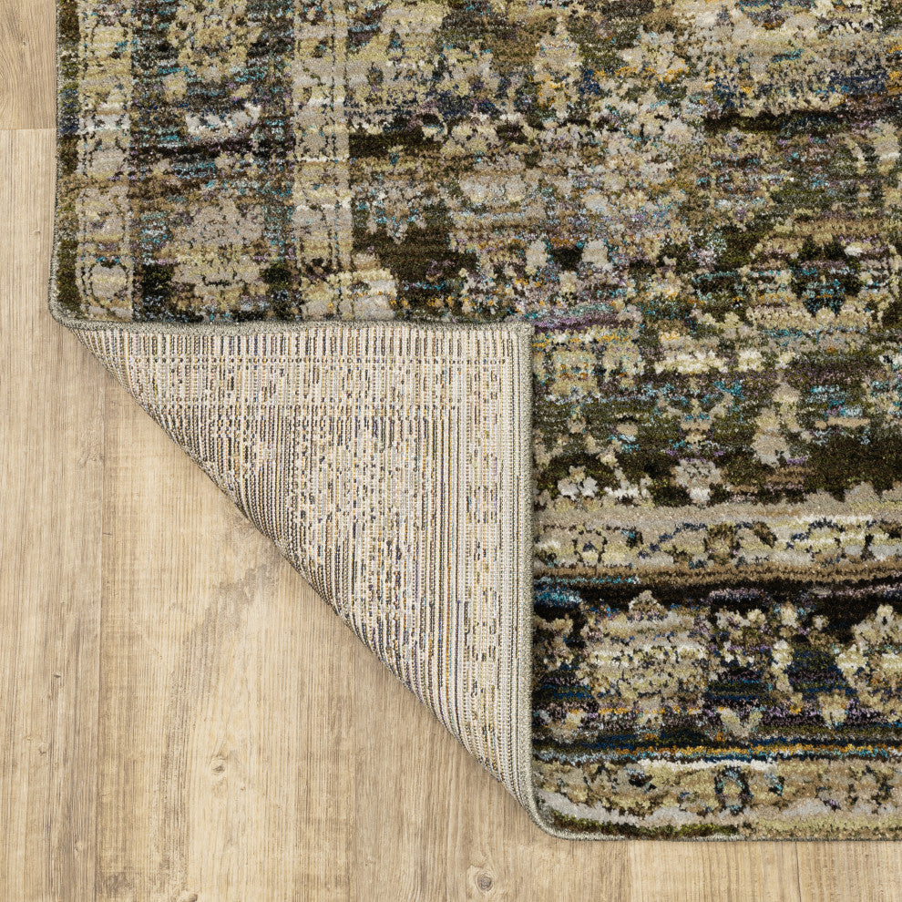 Adeline Distressed Floral Traditions Green and  Multi Area Rug, 2'6"x12'