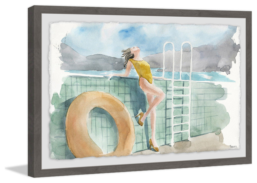 "Mustard Swimsuit" Framed Painting Print, 36"x24"
