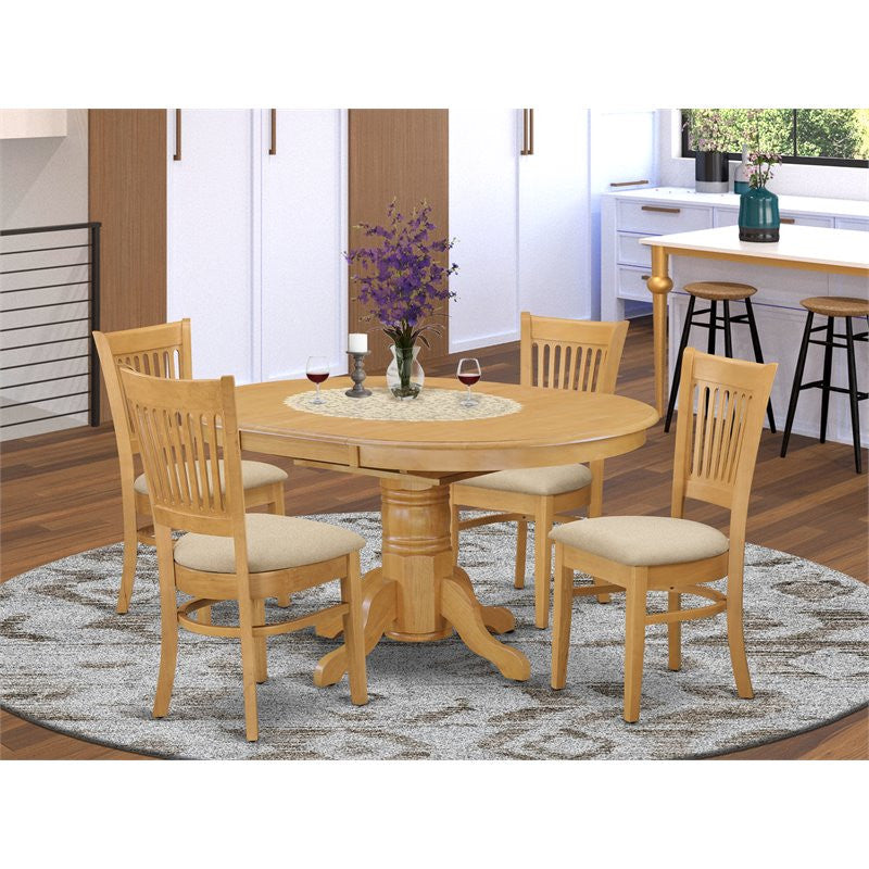 East West Furniture Avon 5-piece Wood Dining Table and Dinette Chairs in Oak