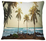Rocky Tropical Beach With Palms Seashore Throw Pillow, 16"x16"