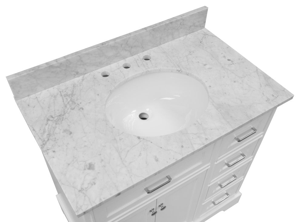 Aria 36" Bathroom Vanity, White, Carrara Marble