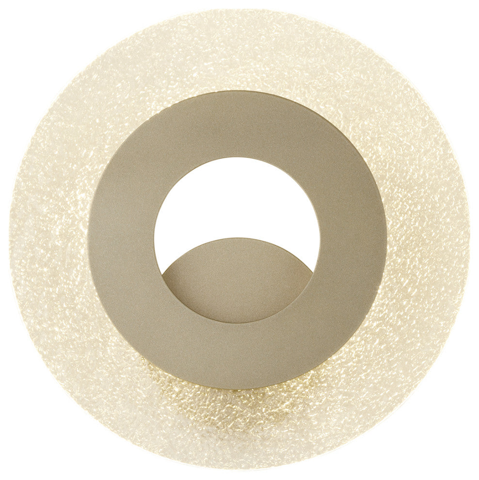 Orbit LED Sconce, Soft Gold Finish, 13" Clear Textured Glass
