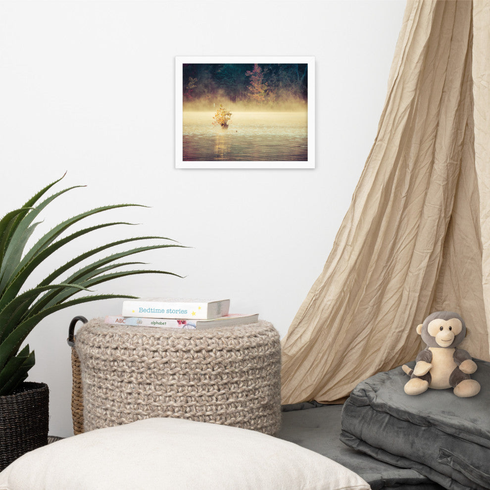 Golden Mist on Waples Pond Framed Photo Paper Wall Art Prints, White, 11" X 14"
