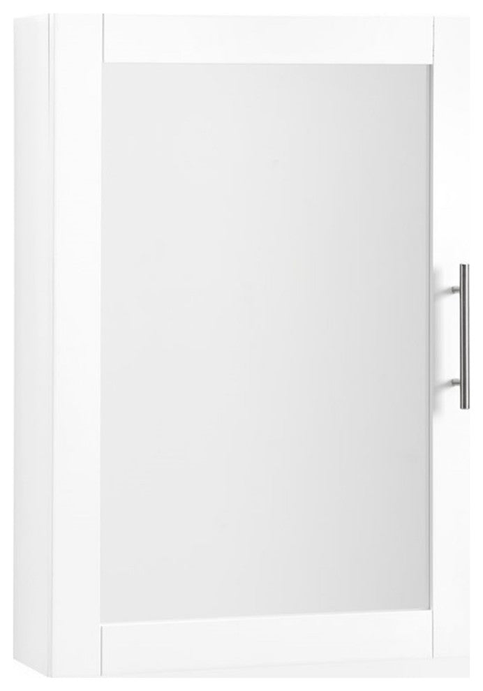 Bowery Hill Wood and Mirror Wall Cabinet in White/Chrome/Clear