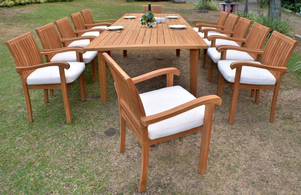 Outdoor 13-Piece Dining Set With Caranas Rectangle Table, 122", Canvas Natural