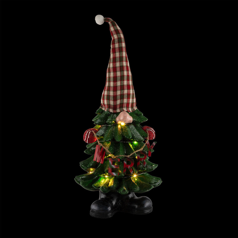 Christmas Tree "Merry" Gnome Decoration with Color Changing LED Lights