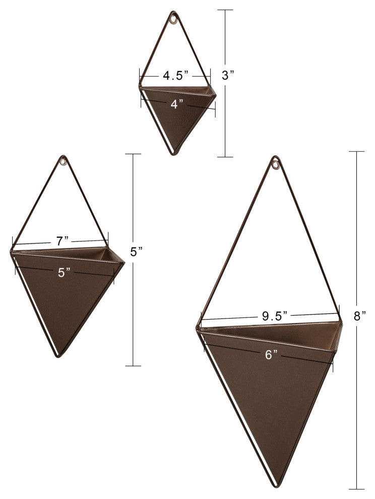 Tulla Geometric Hanging Wall Planter, Bronze 3 Piece