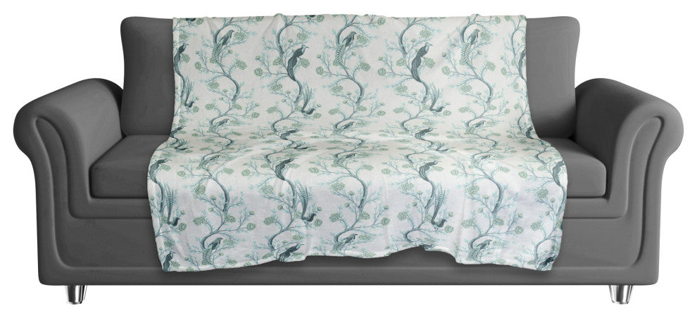 Vintage Birds On Branches Blue Mint 50x60 Coral Fleece Blanket