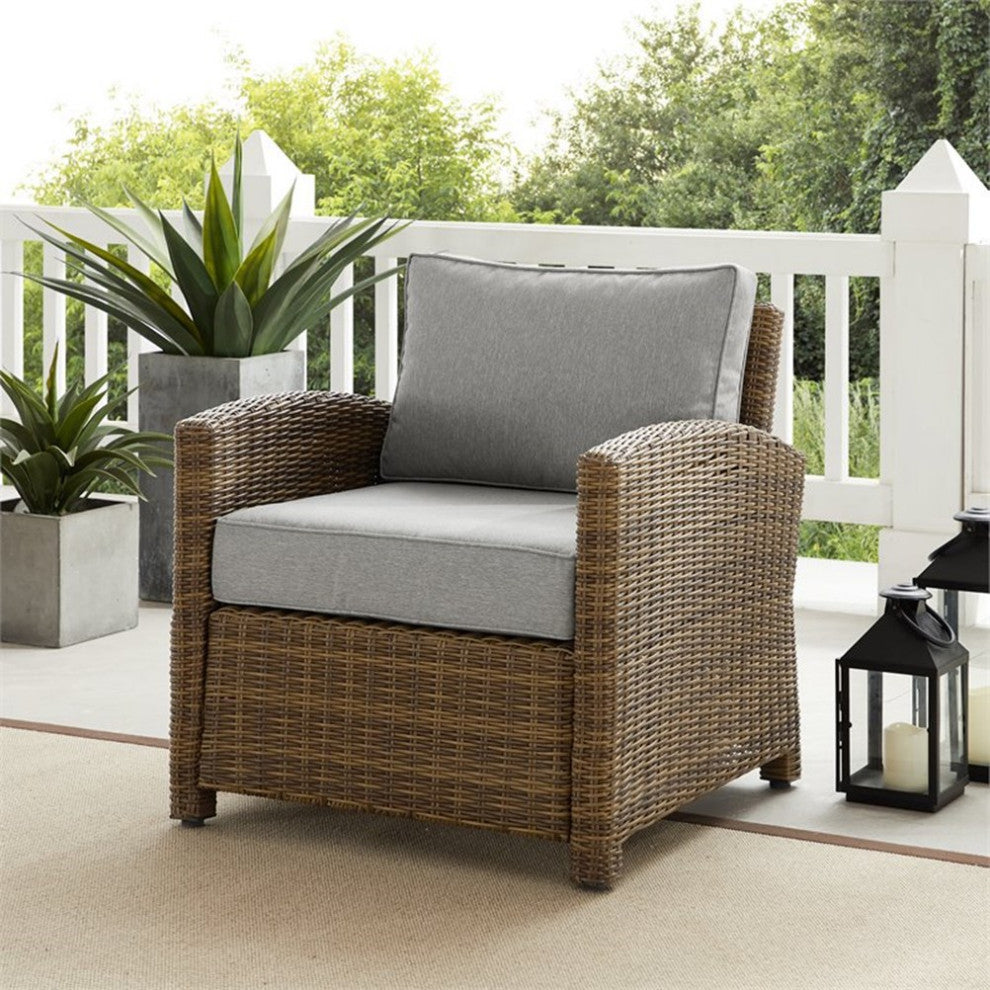 Crosley Furniture Bradenton 18.5" Wicker / Rattan Outdoor Armchair in Gray/Brown