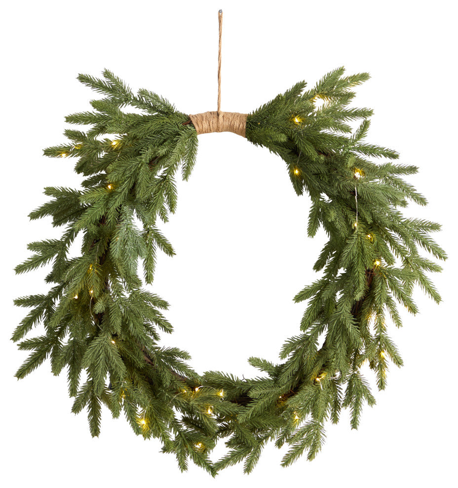 24" Holiday Christmas Pre-Lit Cascading Pine Wreath