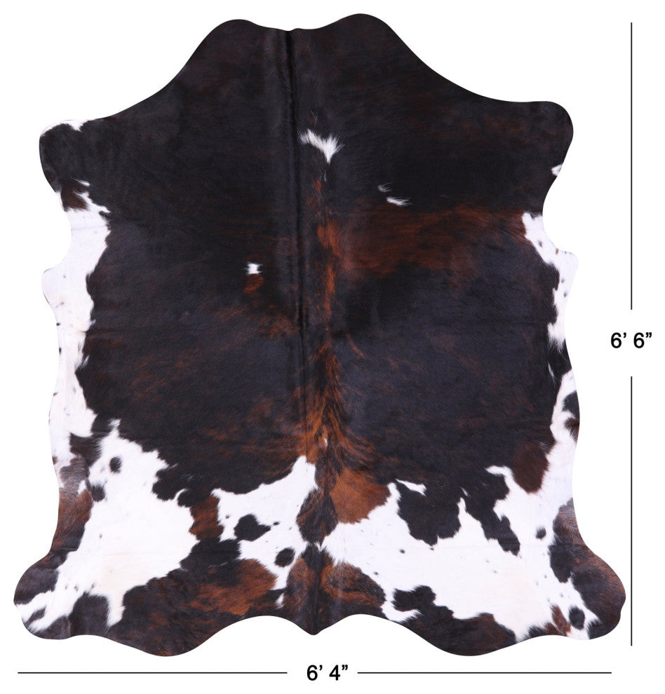 6' 6" X 6' 4" Tricolor Natural Cowhide Rug C2339
