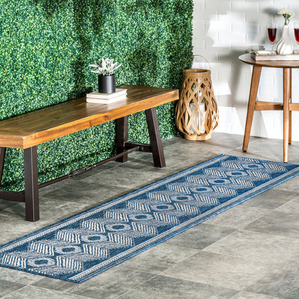 Nuloom Ranya Tribal Indoor/Outdoor Contemporary Area Rug, Blue 2'x8'