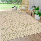 Boho Moroccan Indoor/Outdoor Area Rug, Beige/Green, 3'x5'