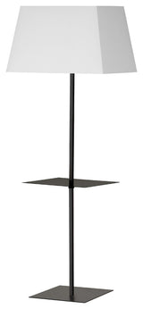 Gretchen 1-Light Square Floor Lamp with Shelf, Matte Black, White Shade