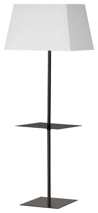 Gretchen 1-Light Square Floor Lamp with Shelf, Matte Black, White Shade