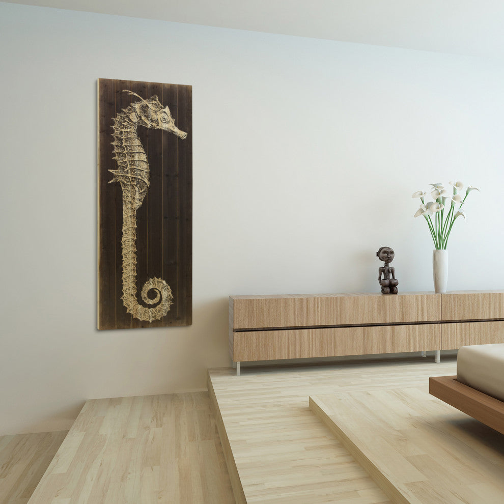 "Seahorse A" Wood Wall Art Giclee Printed on Solid Fir Wood Planks