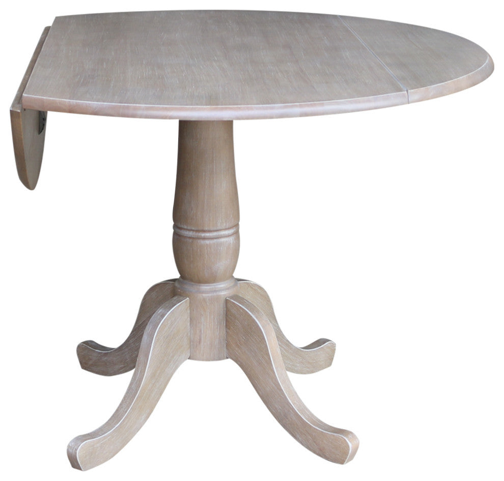 42" Round dual drop Leaf Pedestal Table - 29.5 "H, Washed Gray Taupe