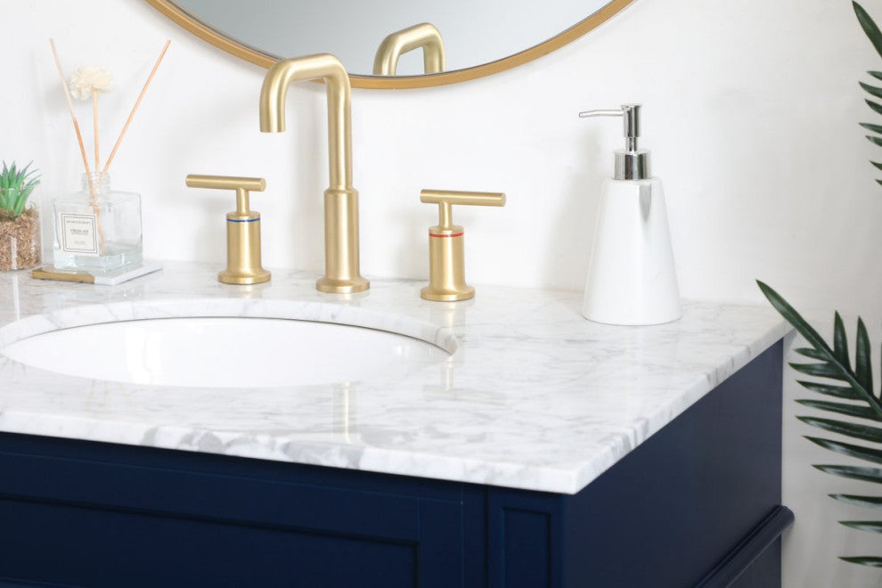Home Living Vanity with Carrara White Marble Countertop, Blue, 32", Single Sink