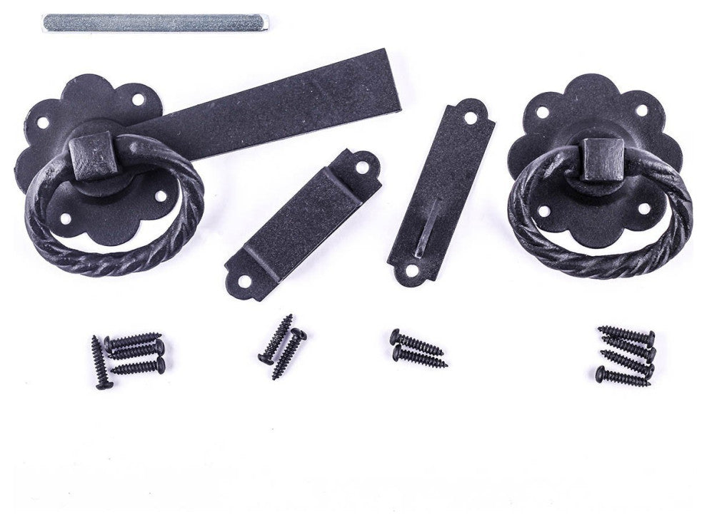 Renovators Supply Door Lock Latch 6 in Black Wrought Iron Floral Ring Gate Latch