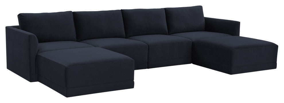Flix Modular U Velvet Sectional Sofa, Modern 6 Piece Sectional Couch Set, Navy B