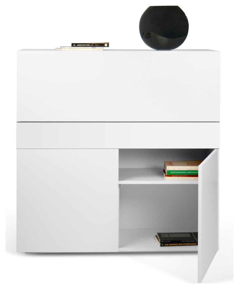 Modern Home Office Desk Work Station Hutch, White