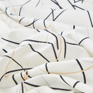 Tache Modern Leaf Foliage Abstract White Grey Black Bottom Fitted Sheet, Twin