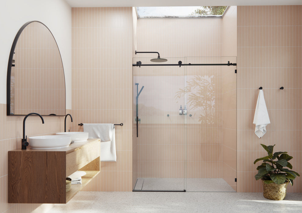 60-64"x78" Frameless Sliding Shower Door, Matte Black