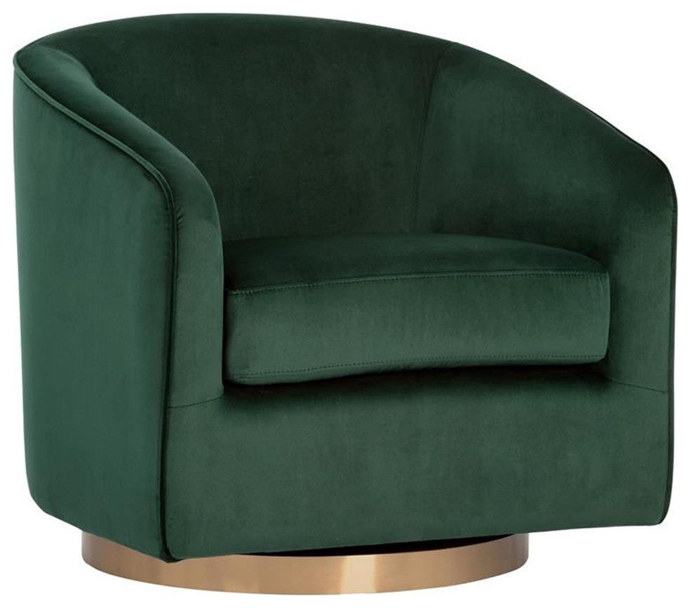 Maklaine 19" Modern Fabric Barrel Back Swivel Lounge Chair in Deep Green