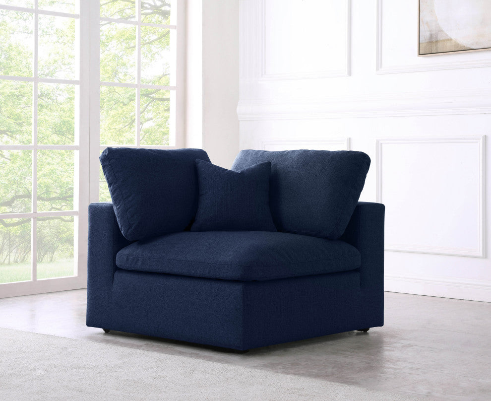 Serene Linen Textured Fabric Deluxe Comfort Modular Corner Chair, Navy